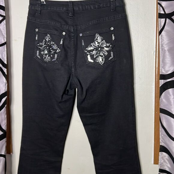 Christopher & Banks size 4 black sequin embellished denim jeans - Picture 10 of 14